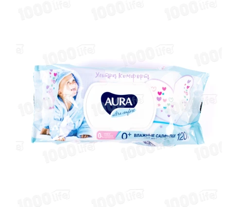 Салфетки влажные AURA Ultra comfort детские с витамином Е и алоэ, 120 шт