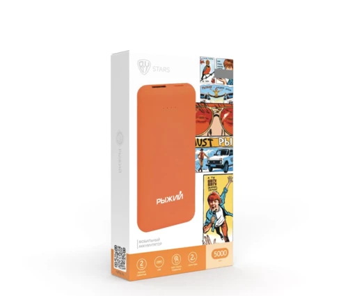 Аккумулятор мобильный Рыжий 5000мАч, 1USB, Type-C, 2А