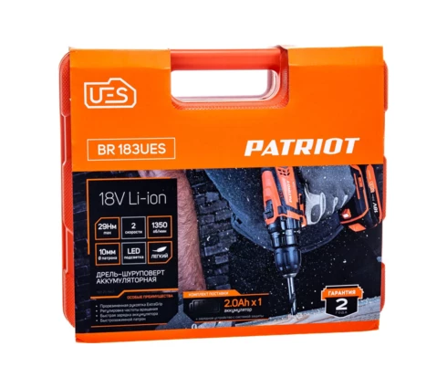 Шуруповерт аккумуляторный PATRIOT BR 183 UES, 18 В, 29 Нм, 1 батарея, кейс