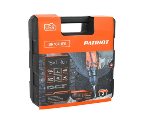 Шуруповерт аккумуляторный PATRIOT BR 187 UES, 18 В, 25 Нм, 2 батареи, кейс