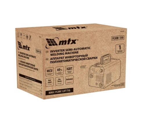 Сварочный полуавтомат MTX FCAW-130, 220 В, мин ток 30 А, макс ток 130 А, без газа