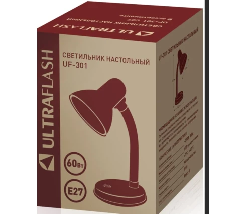 Светильник настольный Ultraflash UF-301P, 60 Вт, E27, 220 В, черный