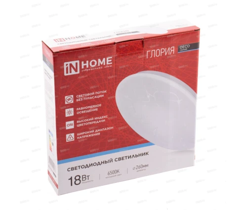 Светильник светодиодный накладной IN HOME DECO, 18 Вт, 6500К, 260 мм, ГЛОРИЯ