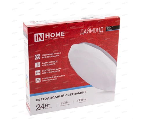 Светильник светодиодный накладной IN HOME DECO, 24 Вт, 6500К, 330 мм, ДАЙМОНД