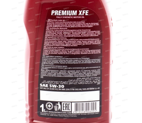 Масло моторное Syntheetic Favorit Premium X FE, SAE 5W-30, API SN, SF, 1 л