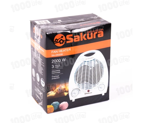 Тепловентилятор Sakura SA-0500W, белый, спиральный, 2000 Вт