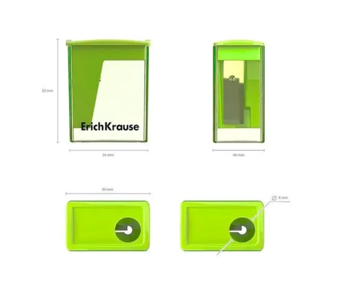 Точилка ErichKrause Base Mini, Neon, с контейнером