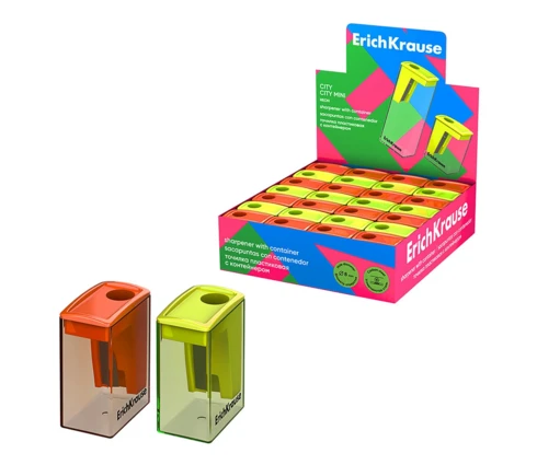 Точилка ErichKrause Base Mini, Neon, с контейнером