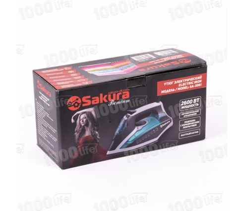 Утюг Sakura SA-3061CBL Premium, черно-синий, керамическая подошва, 2600 Вт